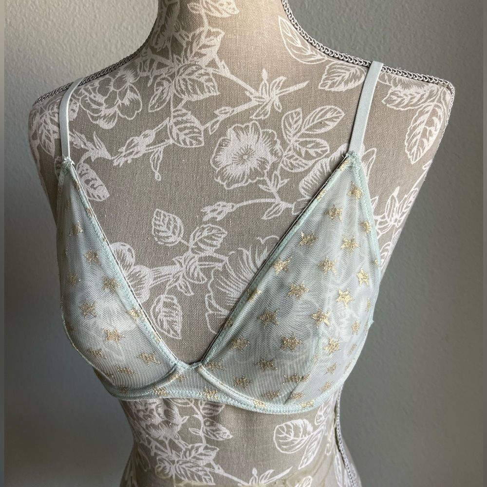 Free People Star Print Lace Bra in Mint Green